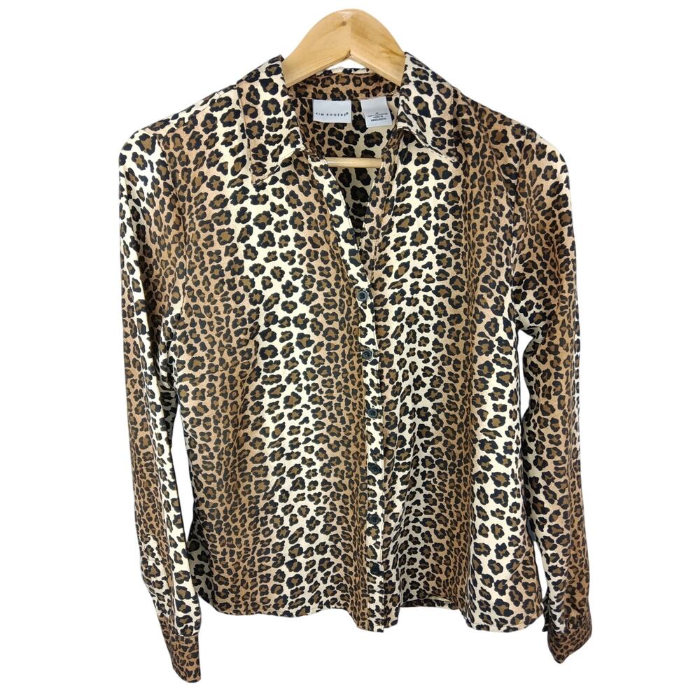 Kim Rogers Leopard Print Button-Down Shirt - Tan, Black, Cream